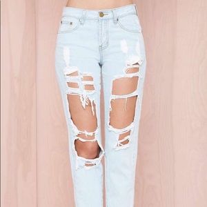 Reverse destroyed boyfriend jeans - blue NWT S